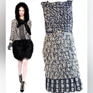 ❤️BUY2️⃣GET1️⃣🩷FREE♧$4000 NEW OSCAR DE LA RENTA SILK BLK WHT TWEED RUNW DRESS 8